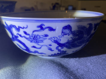 Chinese Blue & White Dragon Bowl with Kintsugi - Zentner Collection