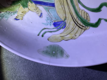 A Chinese famille verte 'lady and boys' dish, Kangxi