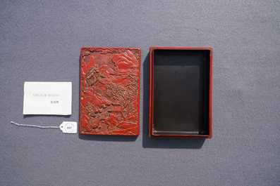 A Chinese rectangular cinnabar lacquer box and cover, 19/20th C.