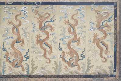 A Chinese gold-thread embroidered silk 'dragon' panel, 19th C.