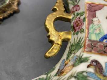 Trois paires de vases en porcelaine de Chine famille rose, verte et &agrave; fond craquel&eacute;, Chine, 19&egrave;me