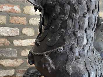 Een paar grote Chinese bronzen boeddhistische leeuwen, Ming