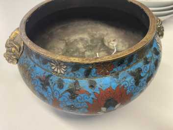 A large Chinese cloisonn&eacute; tripod censer, Ming