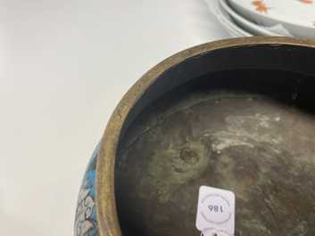 A large Chinese cloisonn&eacute; tripod censer, Ming
