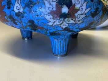 A large Chinese cloisonn&eacute; tripod censer, Ming