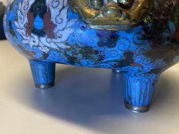 A large Chinese cloisonn&eacute; tripod censer, Ming