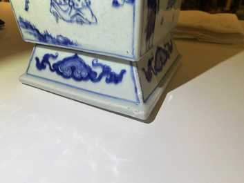 A Chinese square-sectioned blue, white and copper-red vase, Kangxi