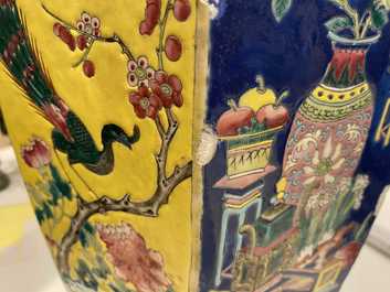 A pair of Chinese hexagonal famille rose vases, 19th C.