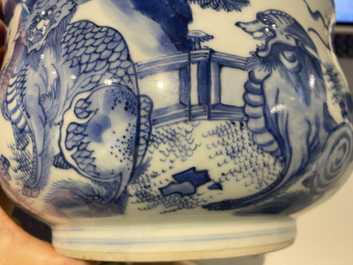 Een Chinese blauw-witte wierookbrander met mythische dieren, Transitie periode