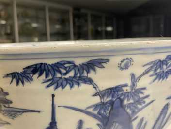 A large Chinese blue and white 'river landscape' bowl, Ming