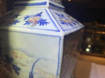 A Chinese square-sectioned blue, white and copper-red vase, Kangxi