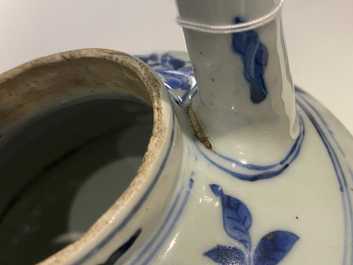 A large Chinese blue and white 'scholars' wine ewer and cover, Transitional period