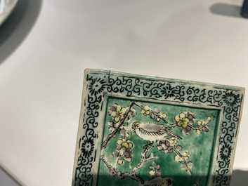 A square Chinese verte biscuit brush pot, Kangxi