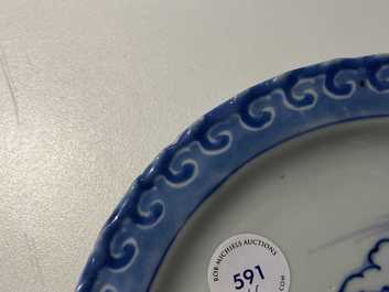Six Chinese blue and white 'Scheveningen' plates, Kangxi