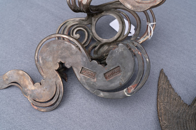 Un bol sur piedouche &agrave; d&eacute;cor de grues en cuivre, bronze et &eacute;tain, sign&eacute; Kimura Toun, Japon, Meiji, 19&egrave;me