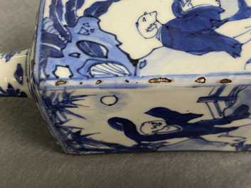 A Chinese square blue and white flask, Wanli