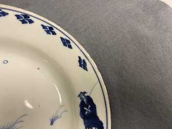 A Chinese blue and white ko-sometsuke 'oxen' plate for the Japanese market, Tianqi