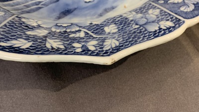 A pair of Chinese blue and white 'Xi Xiang Ji' oval dishes, Qianlong