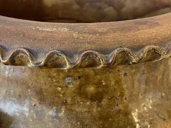 A large Chinese brown-glazed relief-molded martaban jar with dragons, Qing