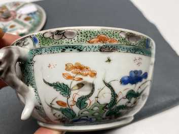 A Chinese famille verte porringer bowl and cover, Kangxi