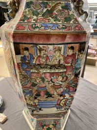 A large Chinese hexagonal famille rose vase, 19th C.