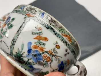 A Chinese famille verte porringer bowl and cover, Kangxi