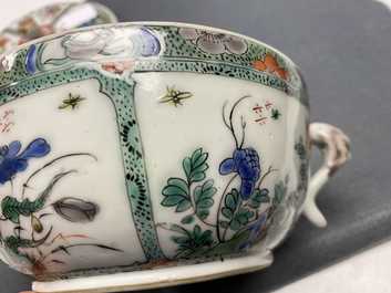 A Chinese famille verte porringer bowl and cover, Kangxi