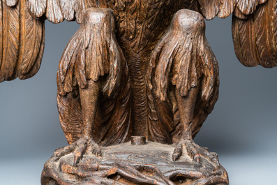 An oak model of a pelican, 17th C.