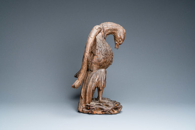 An oak model of a pelican, 17th C.