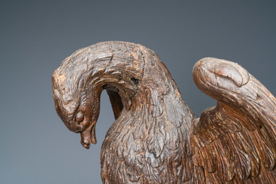 An oak model of a pelican, 17th C.