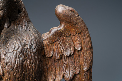 An oak model of a pelican, 17th C.