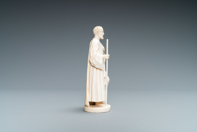 An ivory figure of a hermit with staff, Dieppe, 19th C.