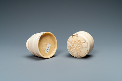 An ivory barrel-shaped 'Bacchanalia' box, France, 18th C.