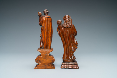 Twee houten figuren van Madonna met kind, 17/18e eeuw