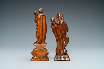 Two wooden figures of a Madonna with child, 17/18th C.