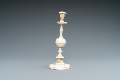 A polished ivory candlestick, probably Dieppe, France, 19th C.