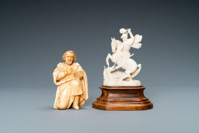 Twee ivoren figuren: Sint-Jozef, Spanje, 17e eeuw en Sint-Joris met de draak, 19/20e eeuw