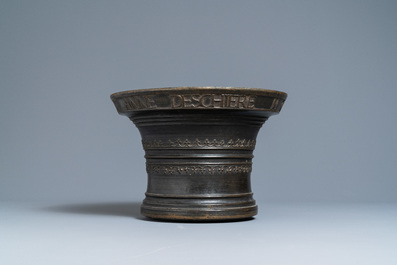 A large bronze mortar dated 1557 and inscribed for Martin Doeulle, North of France