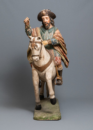 Een grote polychrome houten groep met Sint-Jacob te paard, Spanje, 16e eeuw