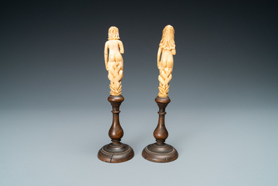 A pair of Dutch ivory 'Adam and Eve' handles, The Netherlands, 17th C.