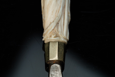 An ivory-handled knife depicting the theological virtue of faith and an ivory folding tailor's ruler, 17/18th and 19th C.