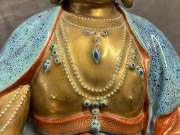 Three Chinese robin's egg and gilt figures of Bodhisattva, Qianlong/Jiaqing
