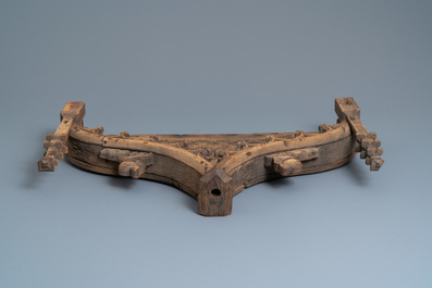 An arch-shaped carved oak baldachin or throne top, France, 15th C.