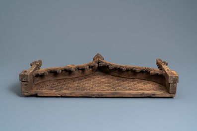 An arch-shaped carved oak baldachin or throne top, France, 15th C.