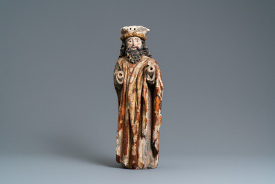 A polychromed limestone figure of a king or a prophet, France, 15th C.