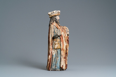 A polychromed limestone figure of a king or a prophet, France, 15th C.