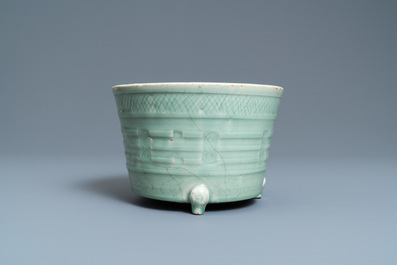 A Chinese Longquan celadon tripod censer, Ming