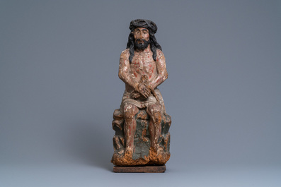 A polychromed limewood or poplar figure of the Pensive Christ, Germany, 15th C.