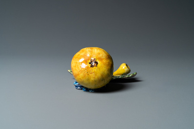A polychrome Dutch Delft group of three pears, 18th C.