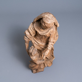 Un groupe figurant 'L'&eacute;ducation de la Vierge par Sainte Anne' en tilleul sculpt&eacute;, fin du 16&egrave;me